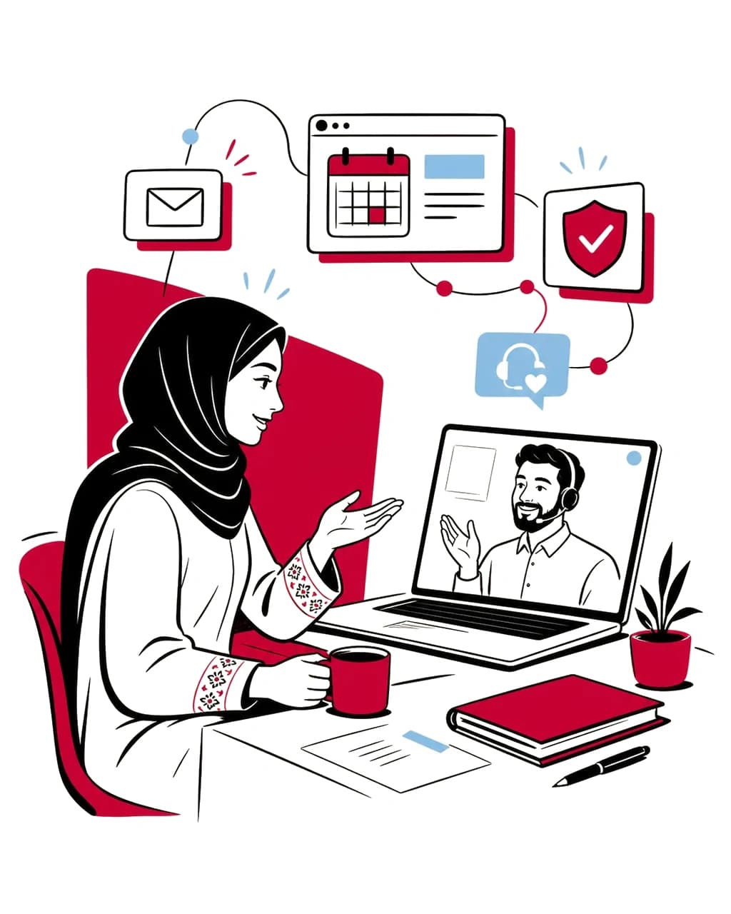 مسؤولة مؤسسة تتحدث مع فريق دعم Eduraa