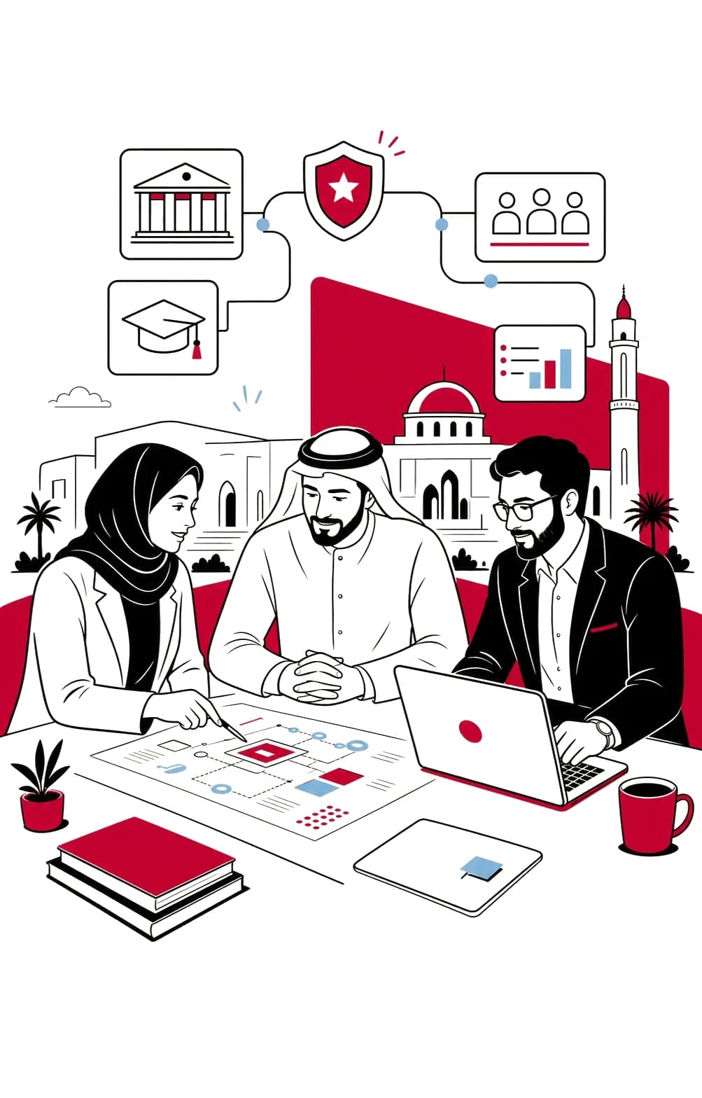 فريق قيادة جامعي يخطط لعملية تعلّم مترابطة باستخدام Eduraa